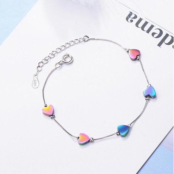 NEW 925 Sterling Silver Gradient Heart Bracelet - Picture 2 of 8